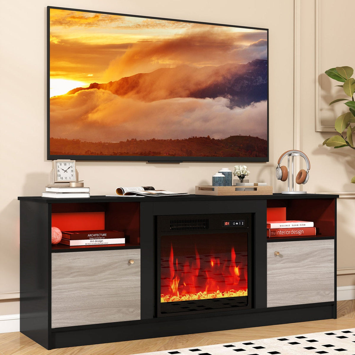 TV Stand Entertainment Center for 65" TVs with LED Lighting
