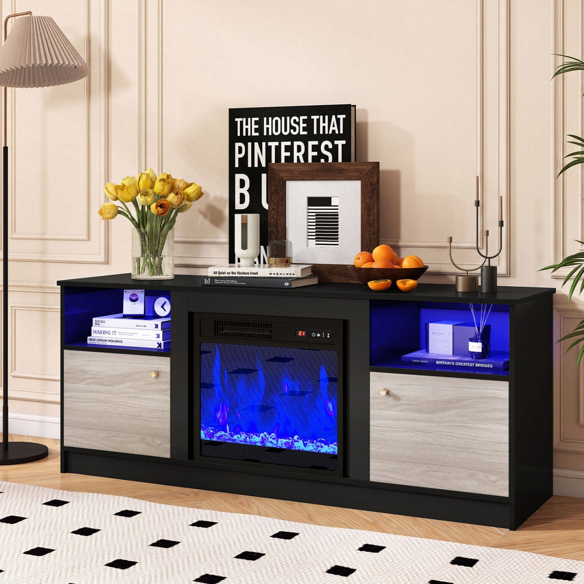 TV Stand Entertainment Center for 65" TVs with LED Lighting