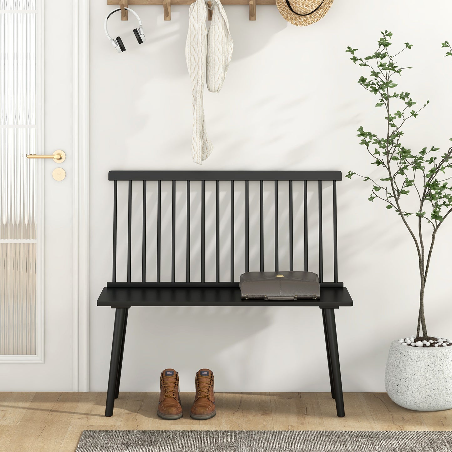 Spindle Back Bench for 2 with Ergonomic Backrest