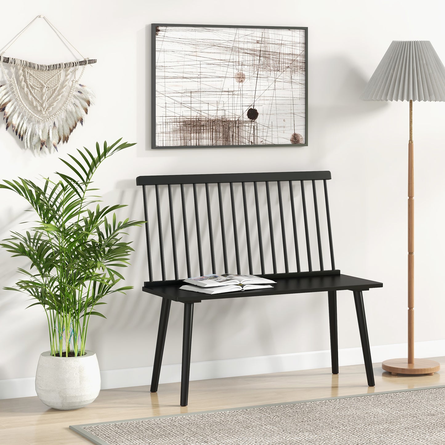 Spindle Back Bench for 2 with Ergonomic Backrest