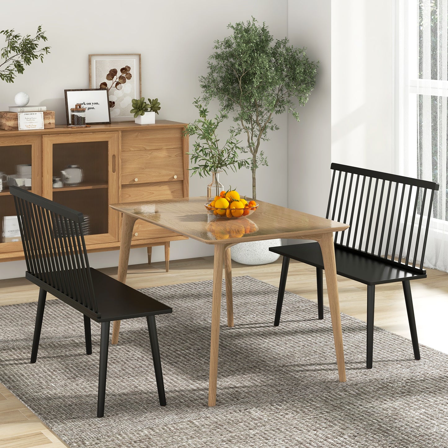 Spindle Back Bench for 2 with Ergonomic Backrest