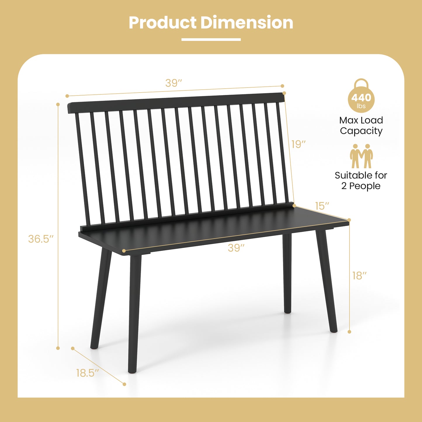 Spindle Back Bench for 2 with Ergonomic Backrest