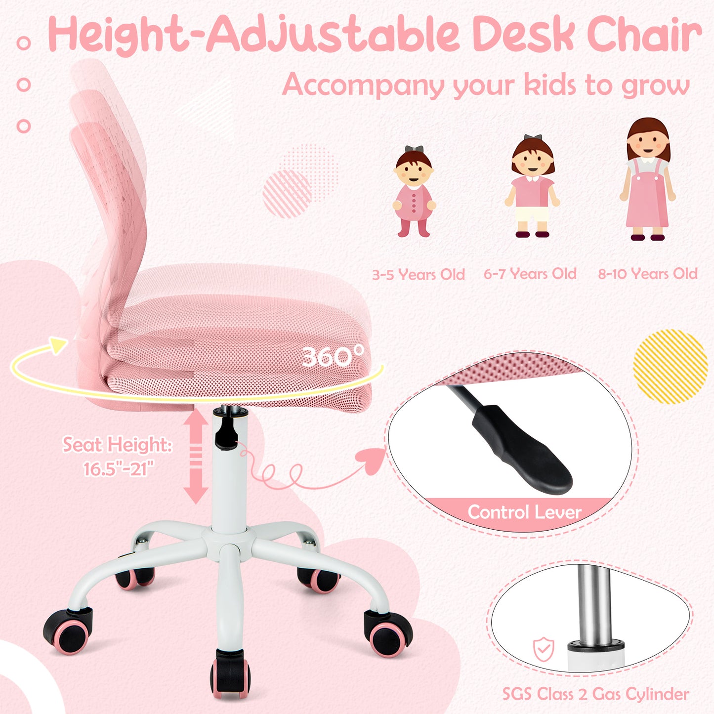 Kids Desk Chair with Adjustable Height and Mesh Back