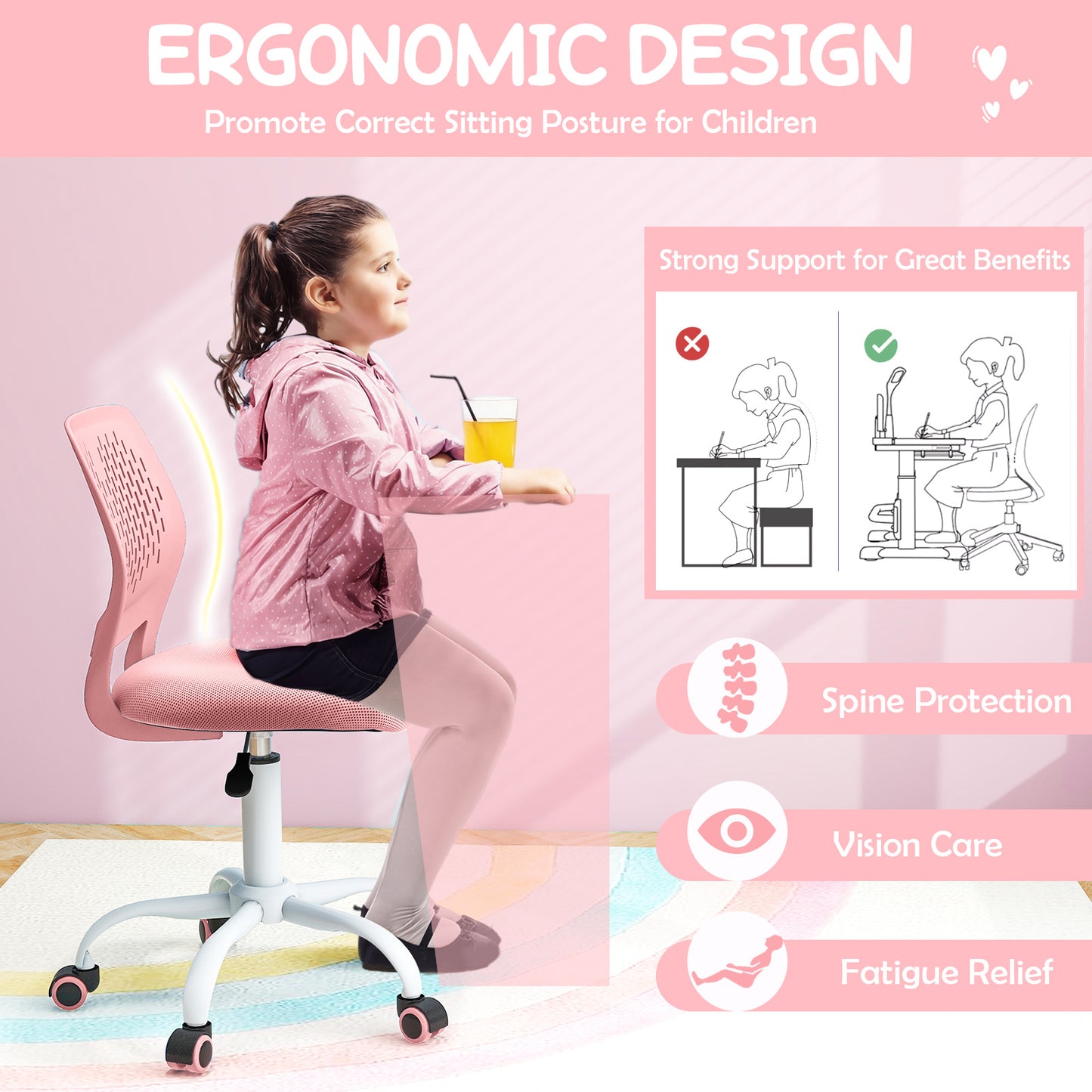 Kids Desk Chair with Adjustable Height and Mesh Back