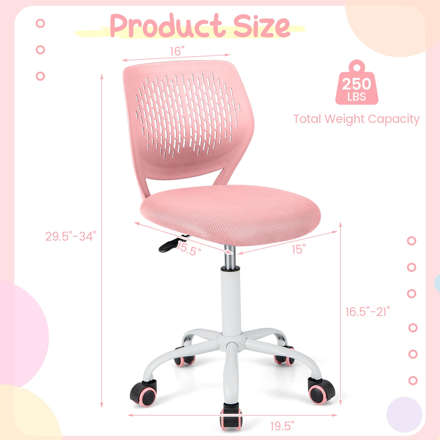 Kids Desk Chair with Adjustable Height and Mesh Back