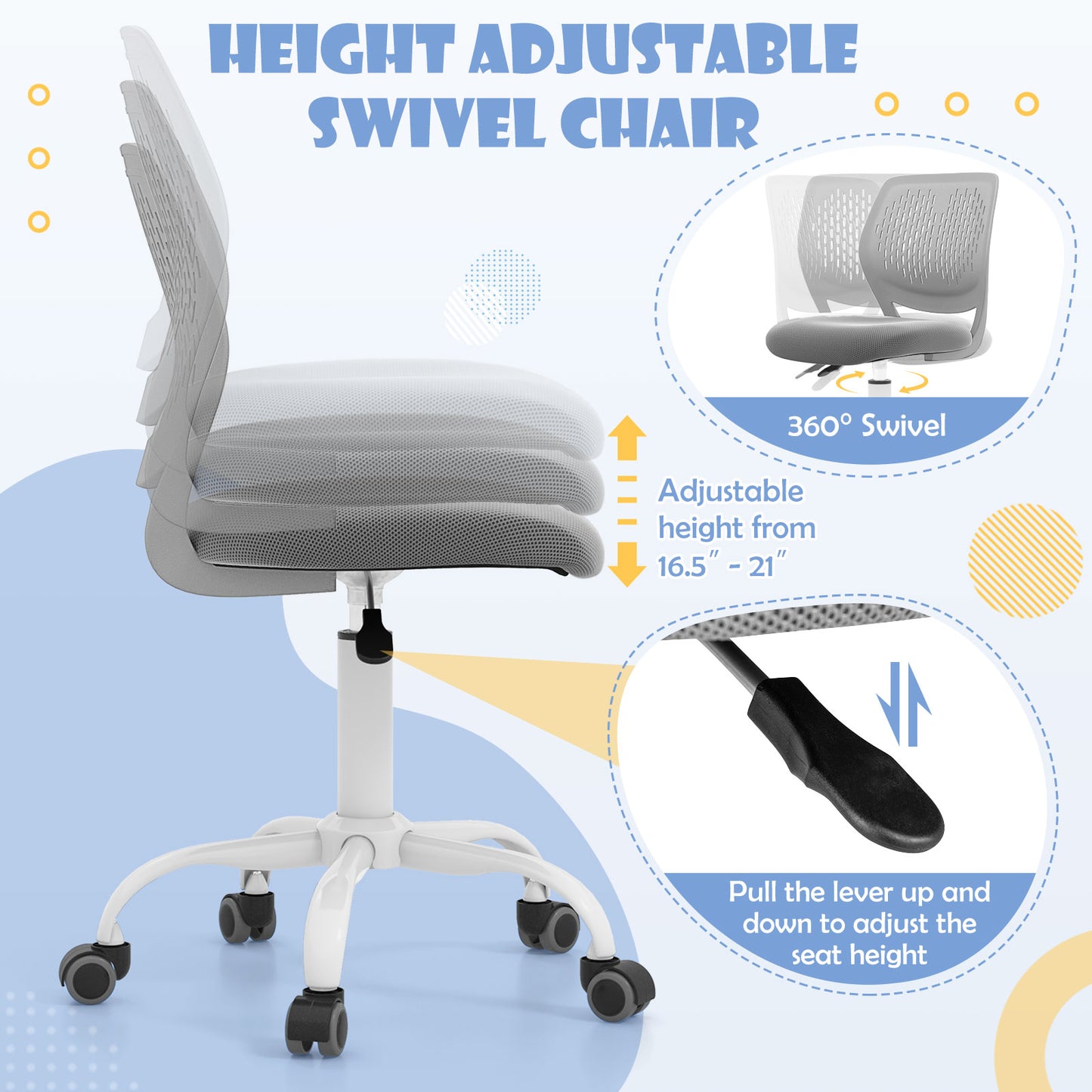 Kids Desk Chair with Adjustable Height and Mesh Back