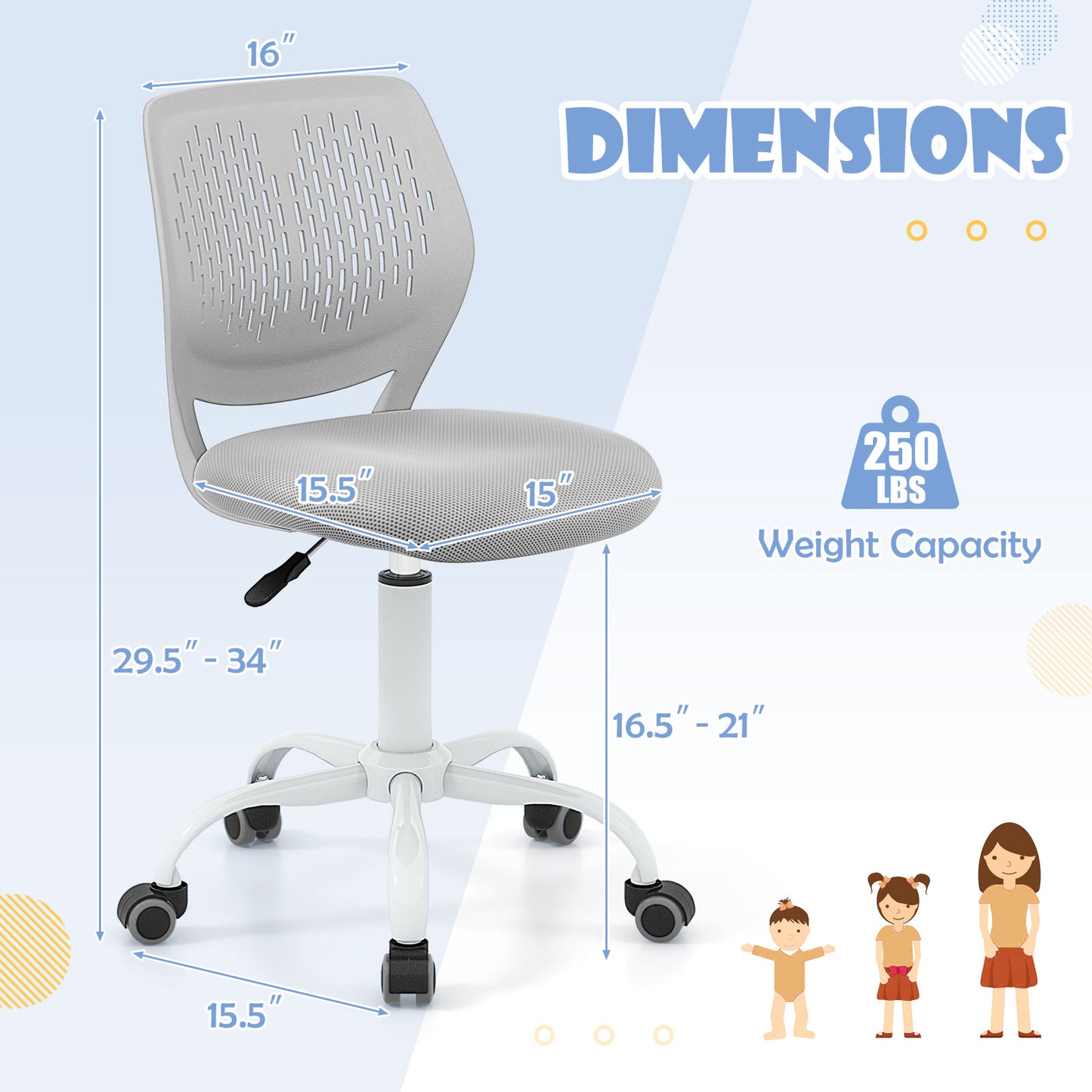 Kids Desk Chair with Adjustable Height and Mesh Back