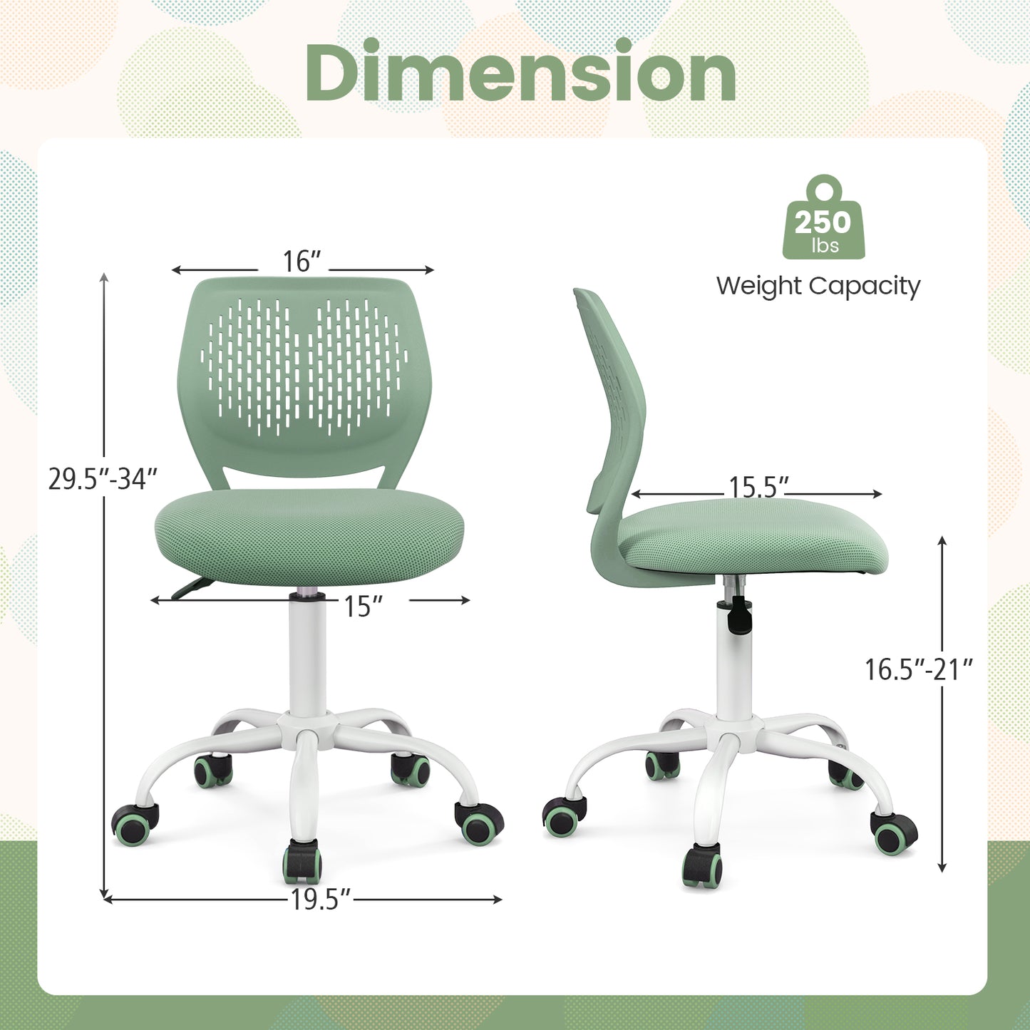 Kids Desk Chair with Adjustable Height and Mesh Back