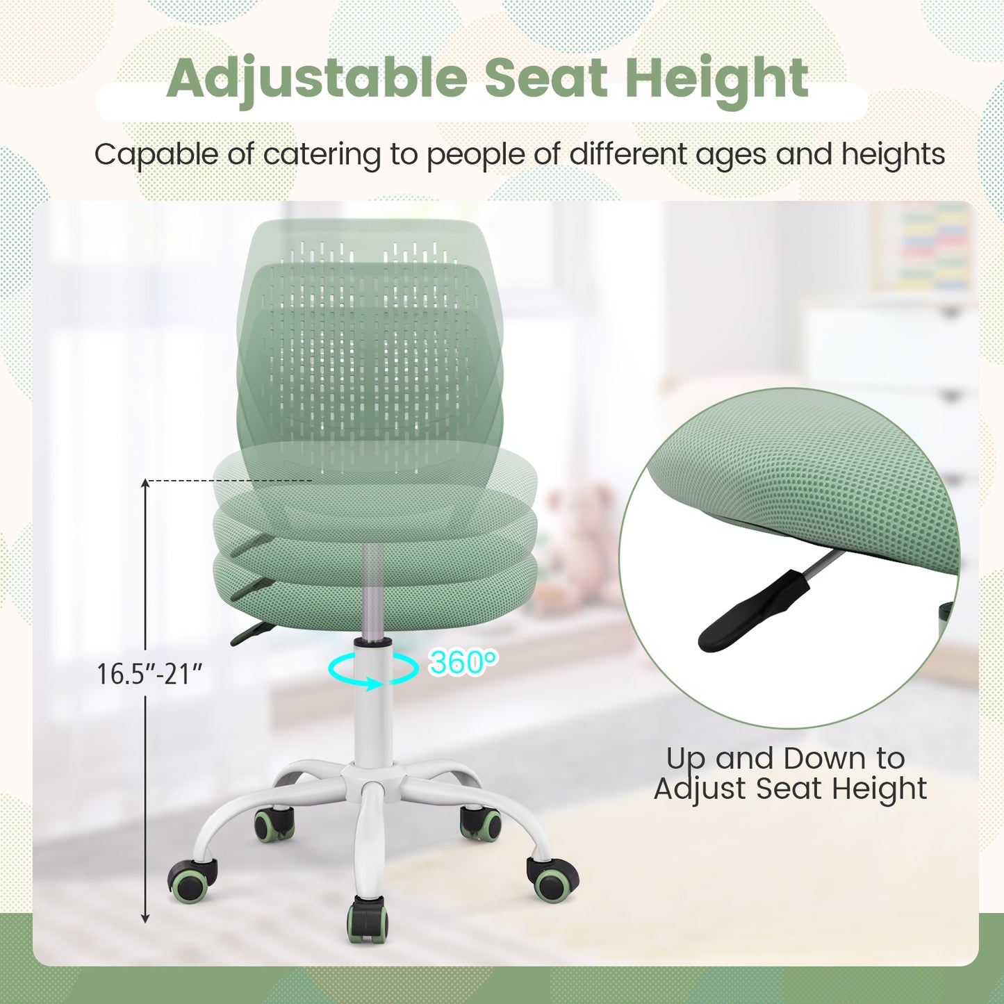 Kids Desk Chair with Adjustable Height and Mesh Back