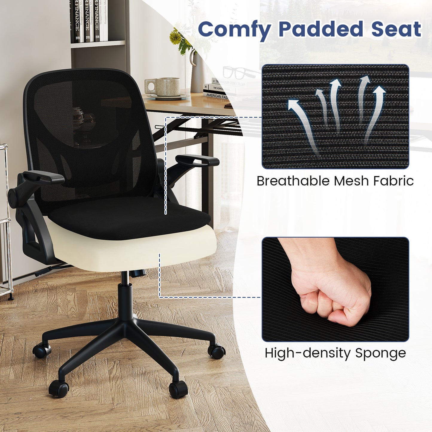 Ergonomic Office Chair with Lumbar Support and Flip-Up Arms