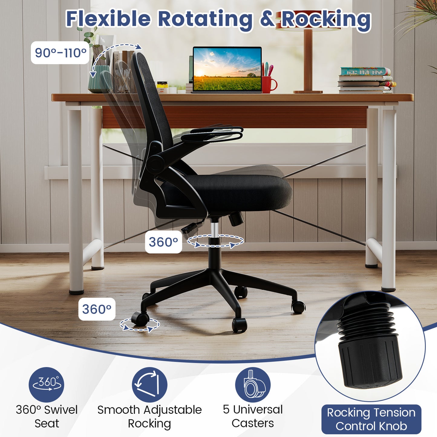 Ergonomic Office Chair with Lumbar Support and Flip-Up Arms