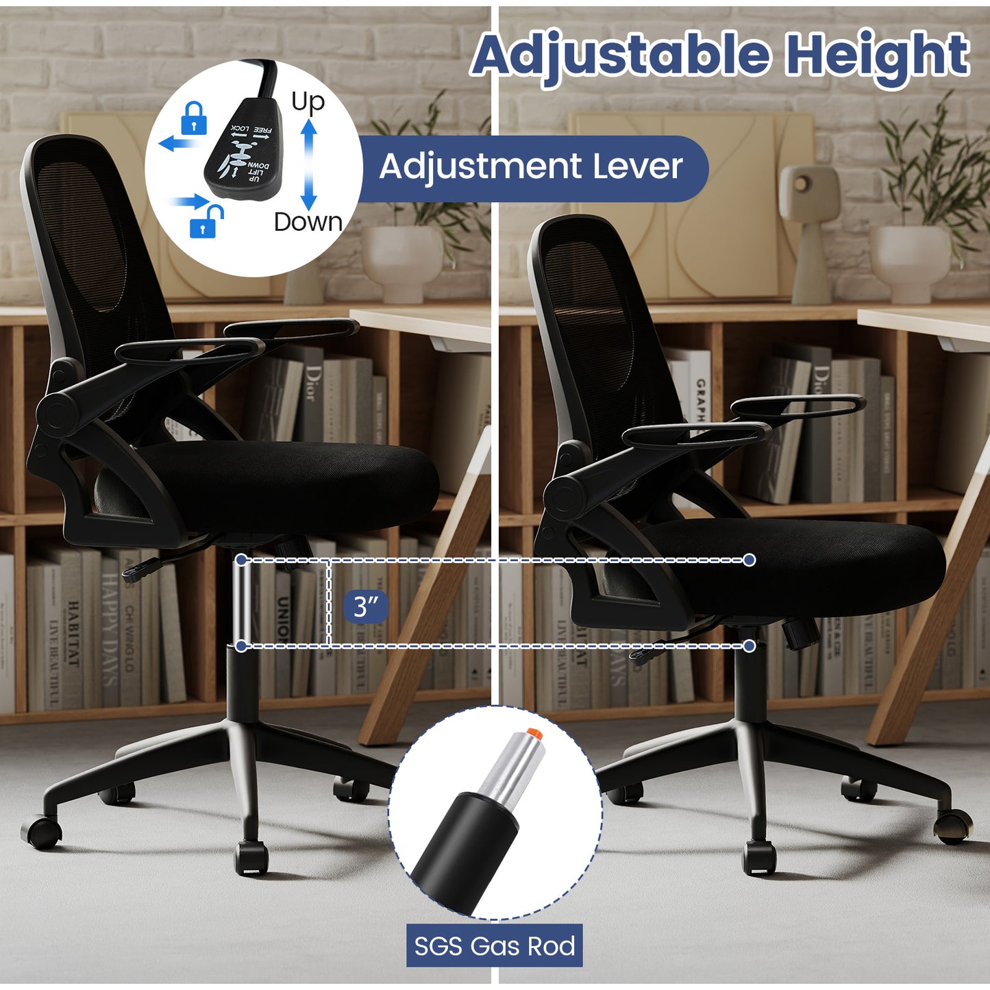 Ergonomic Office Chair with Lumbar Support and Flip-Up Arms