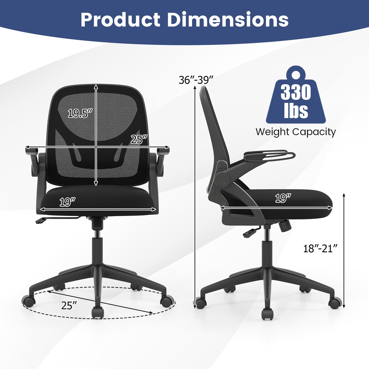 Ergonomic Office Chair with Lumbar Support and Flip-Up Arms