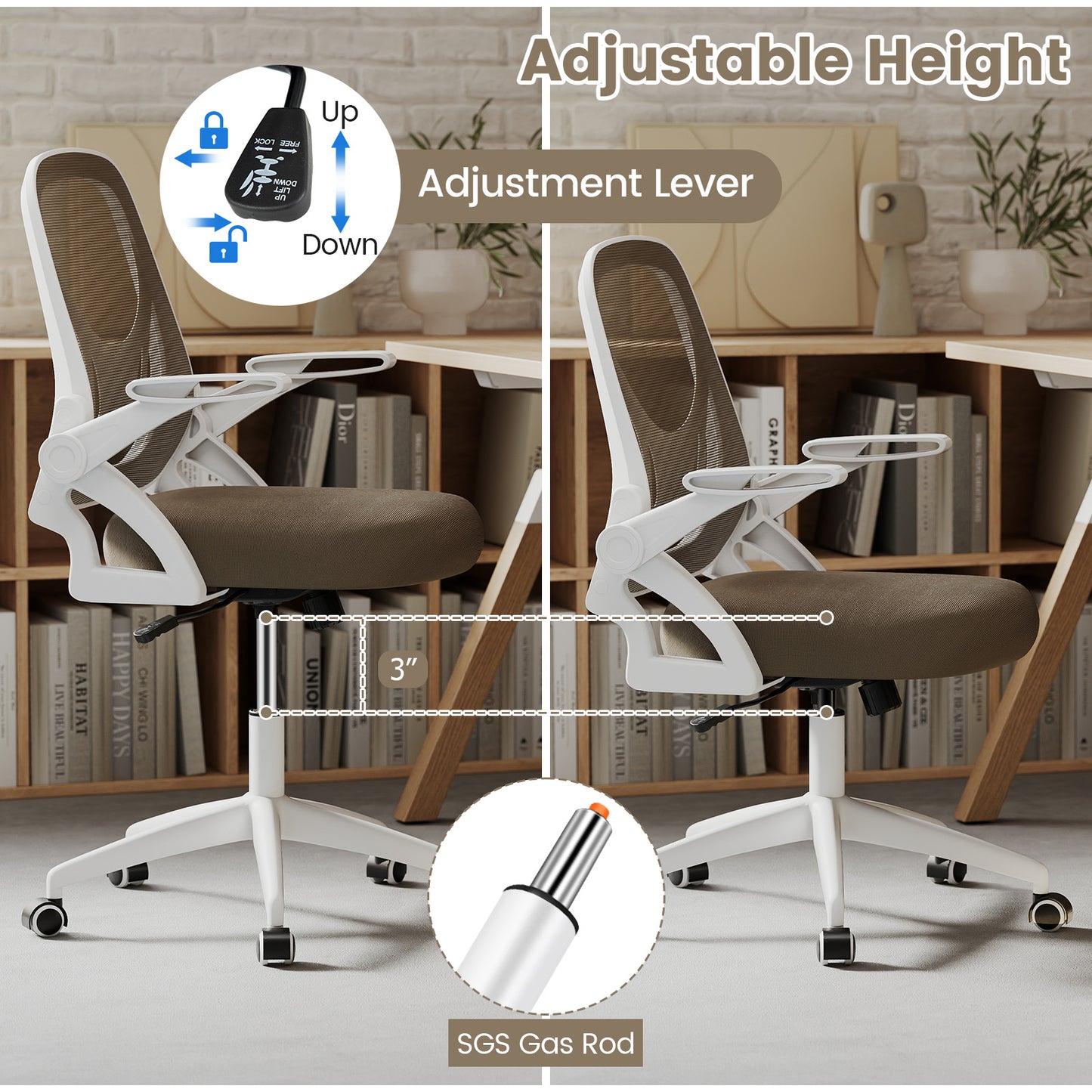 Ergonomic Office Chair with Lumbar Support and Flip-Up Arms