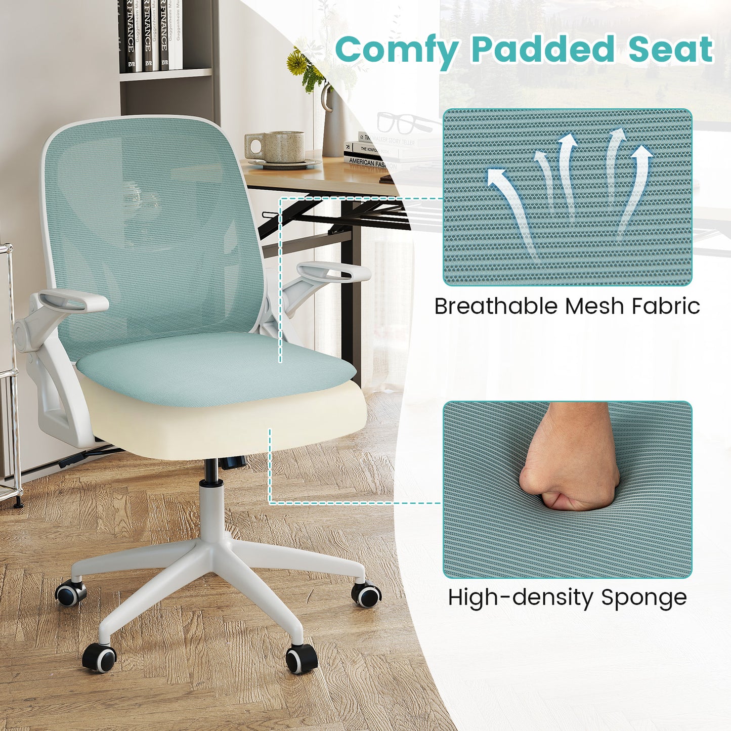 Ergonomic Office Chair with Lumbar Support and Flip-Up Arms