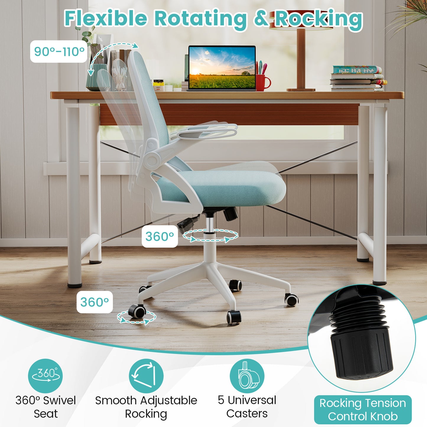 Ergonomic Office Chair with Lumbar Support and Flip-Up Arms