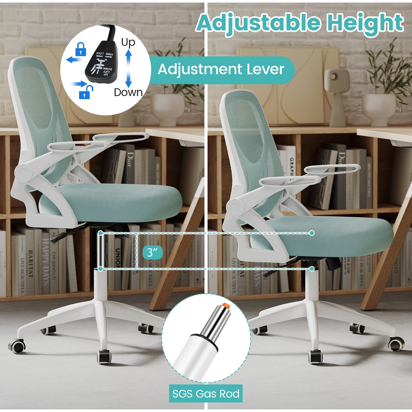 Ergonomic Office Chair with Lumbar Support and Flip-Up Arms