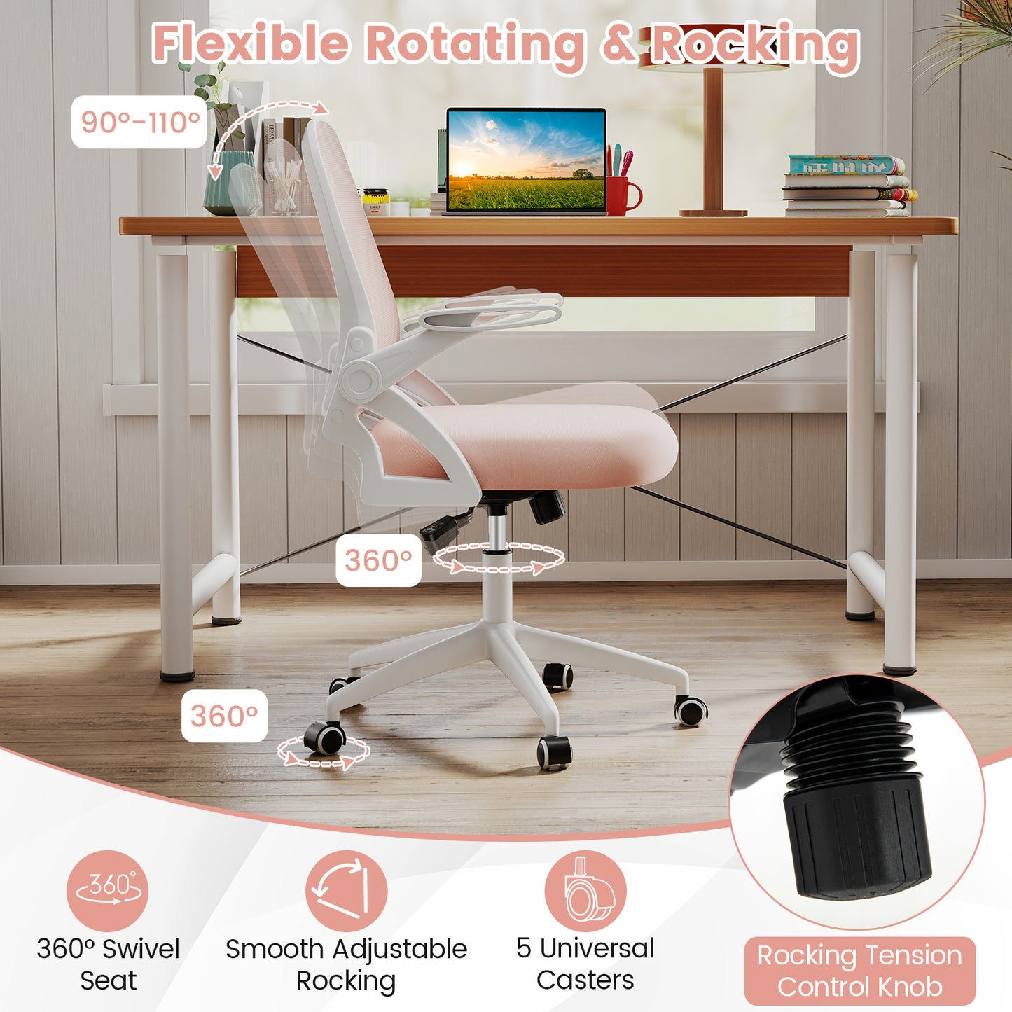Ergonomic Office Chair with Lumbar Support and Flip-Up Arms