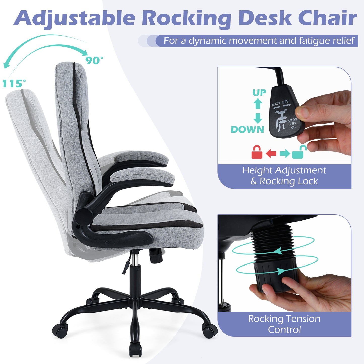Ergonomic Office Chair with Flip-Up Armrests and Lumbar Support