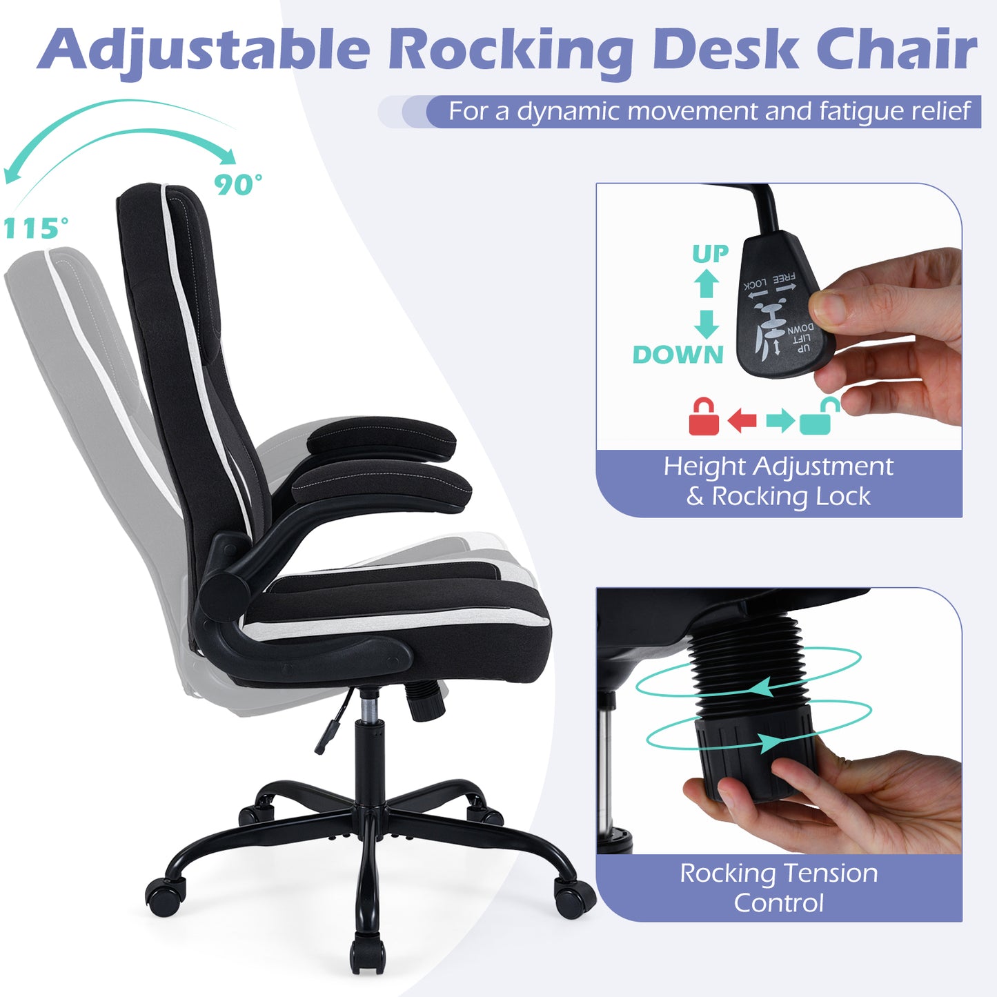 Ergonomic Office Chair with Flip-Up Armrests and Lumbar Support