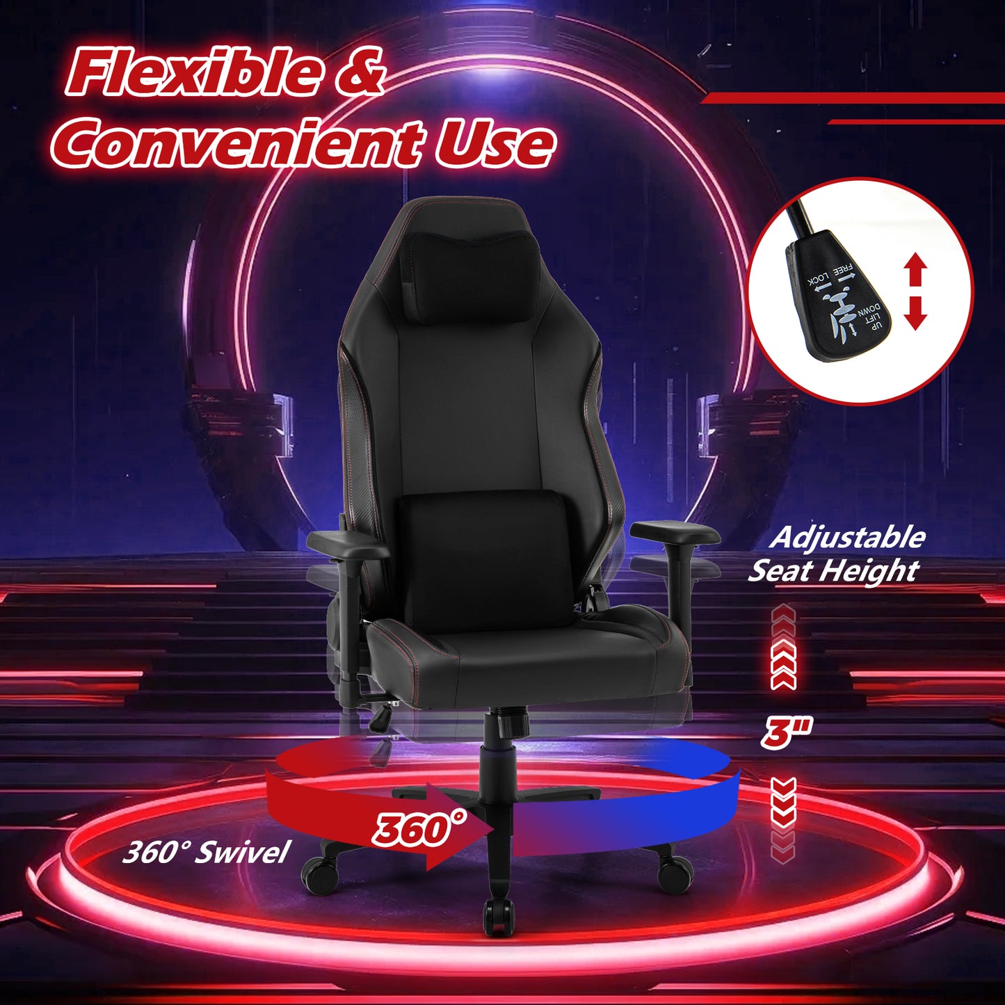 Ergonomic Gaming Chair with Magnetic Headrest & Lumbar Support