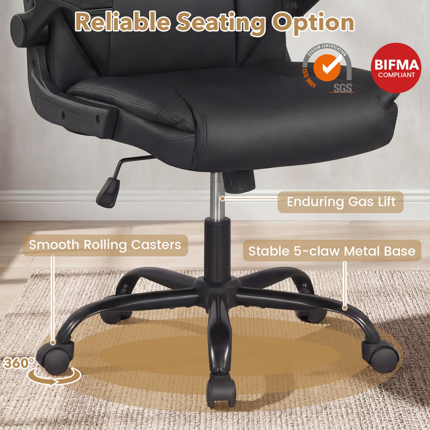Ergonomic Office Chair with Flip-Up Armrests & Rocking
