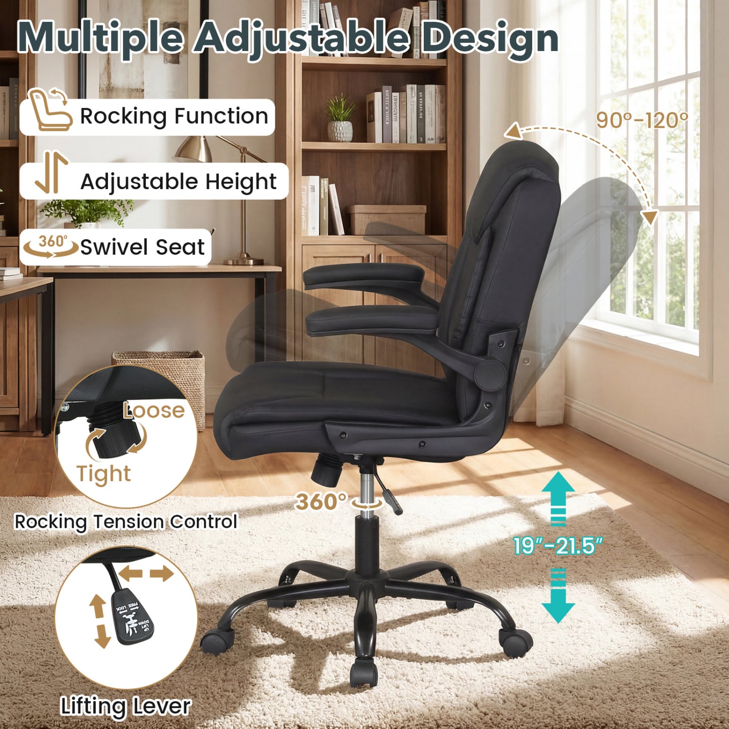 Ergonomic Office Chair with Flip-Up Armrests & Rocking