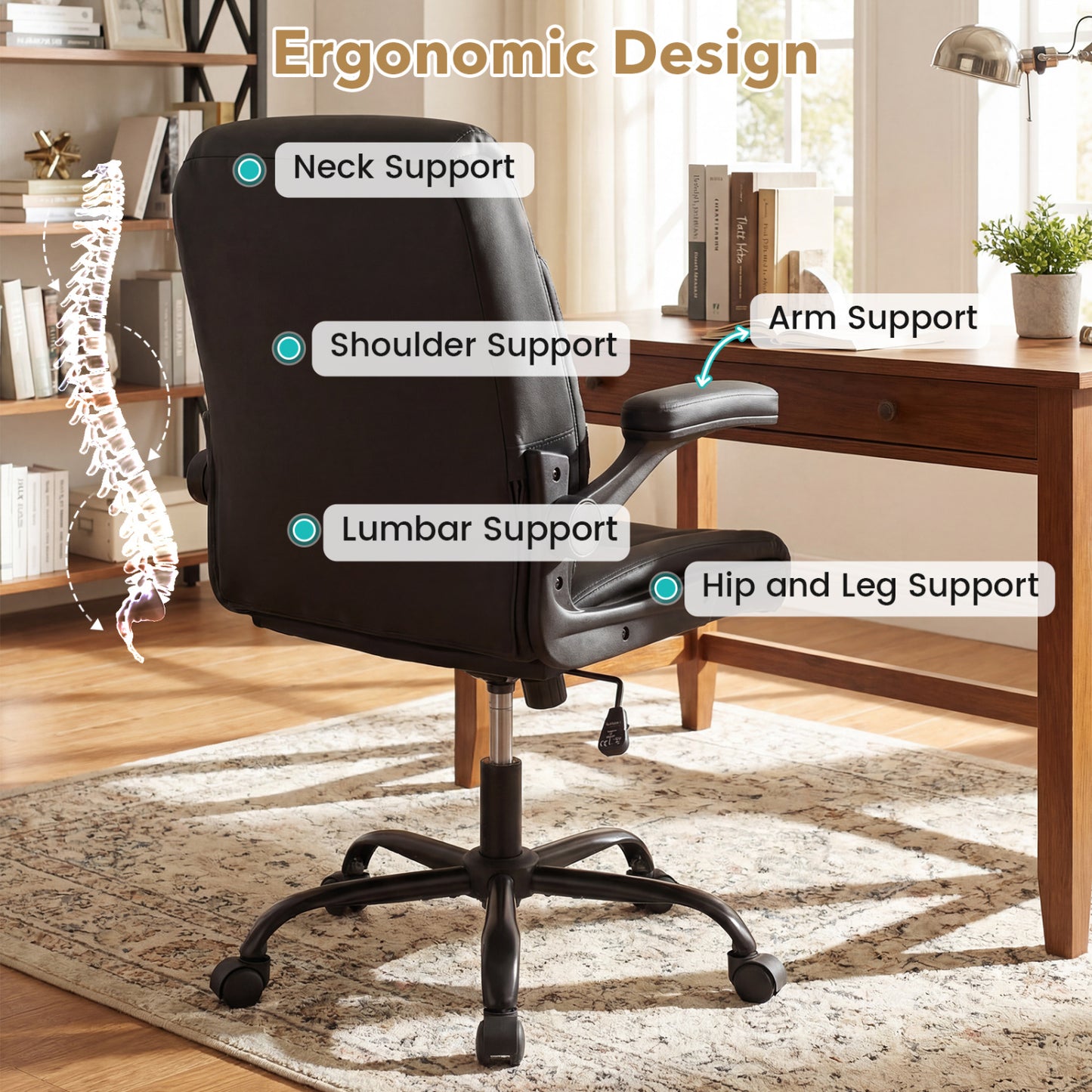 Ergonomic Office Chair with Flip-Up Armrests & Rocking
