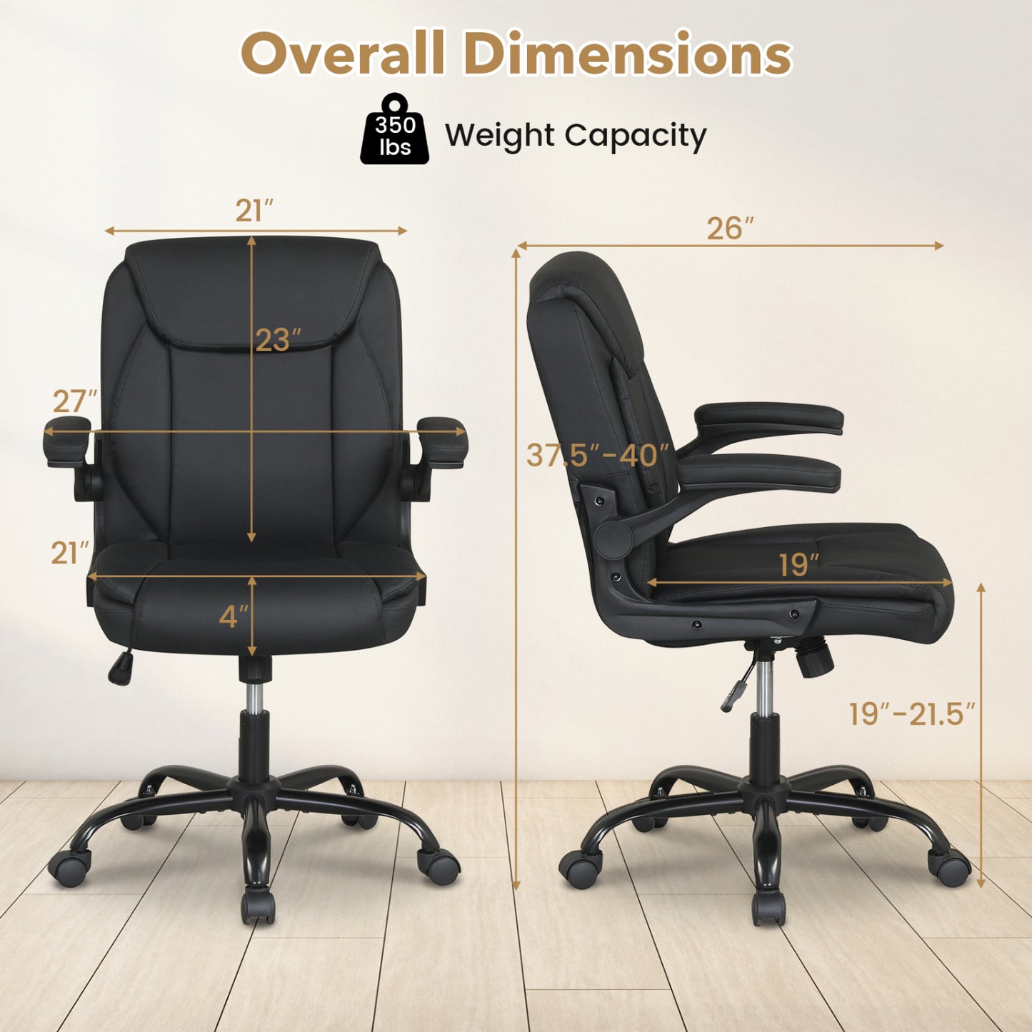 Ergonomic Office Chair with Flip-Up Armrests & Rocking