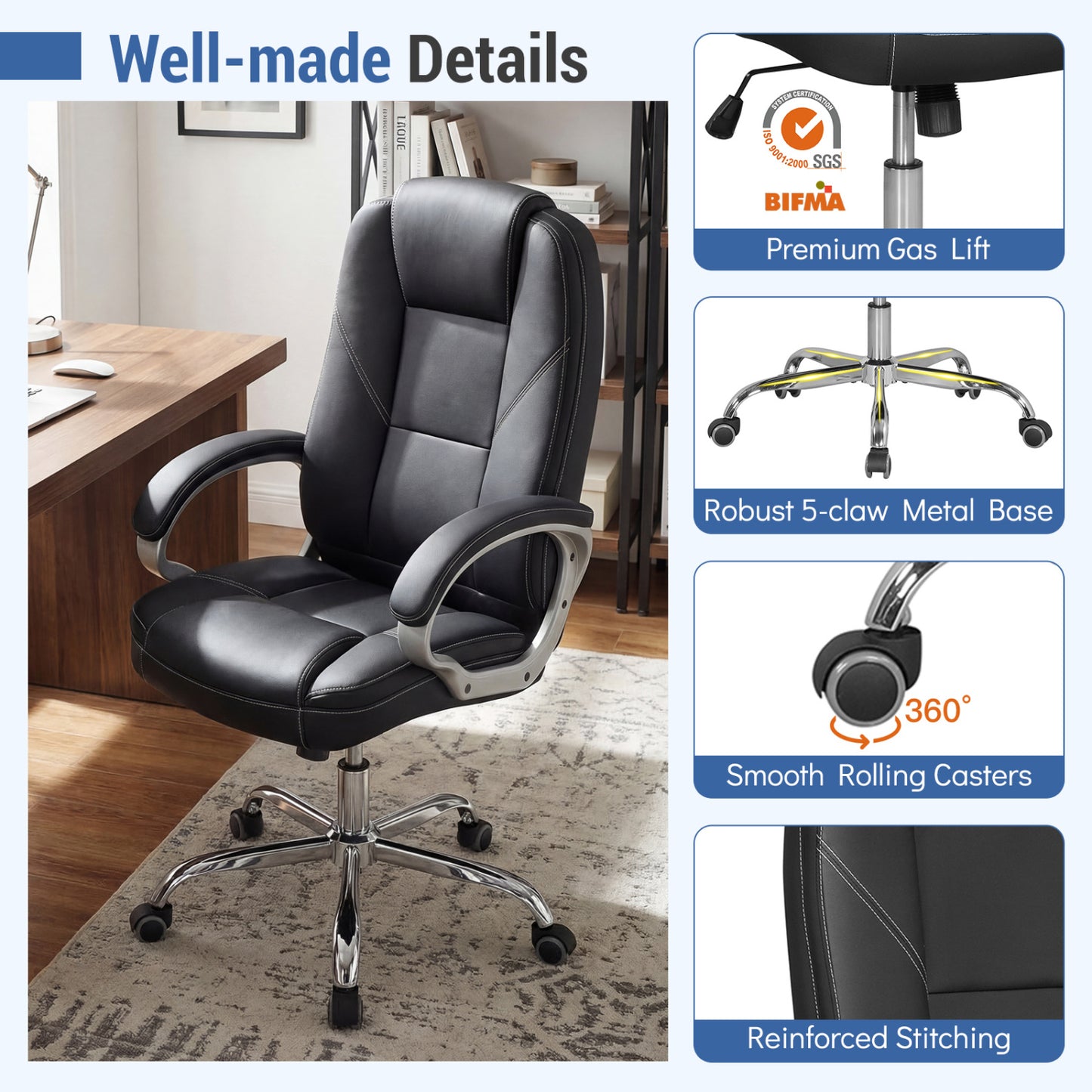 Ergonomic Office Chair with Padded Armrests and Rocking Back