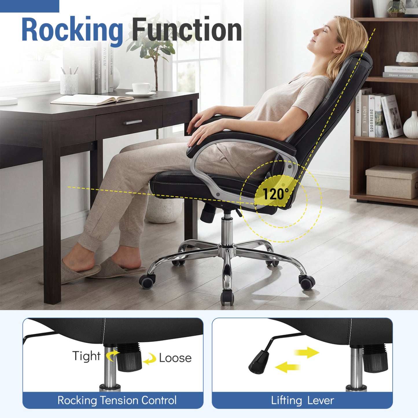 Ergonomic Office Chair with Padded Armrests and Rocking Back