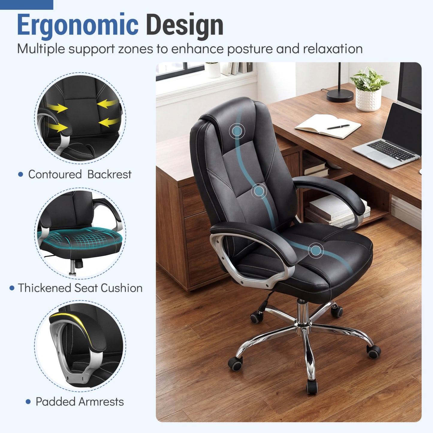 Ergonomic Office Chair with Padded Armrests and Rocking Back