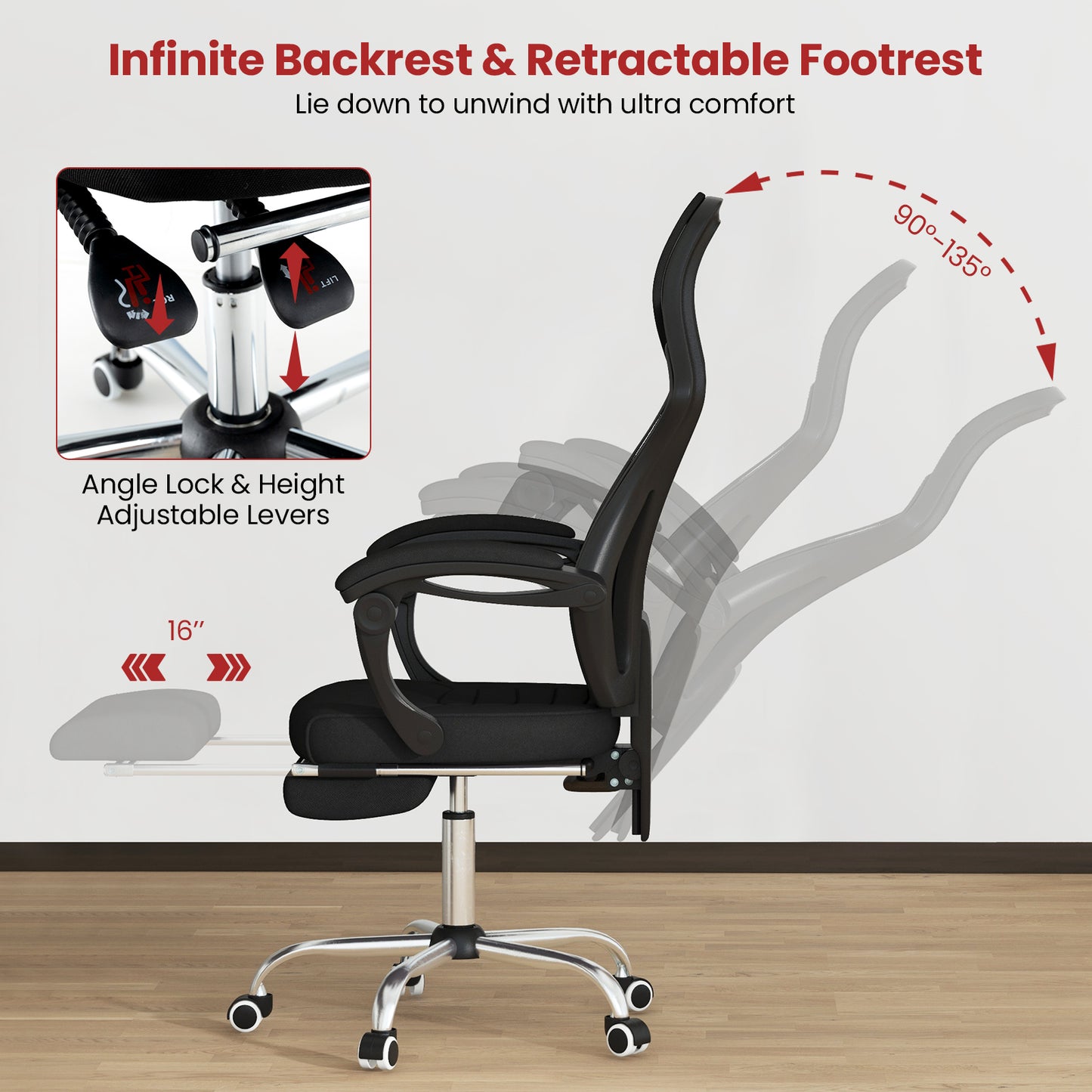 Ergonomic Mesh Office Chair with Footrest and Tilting Backrest