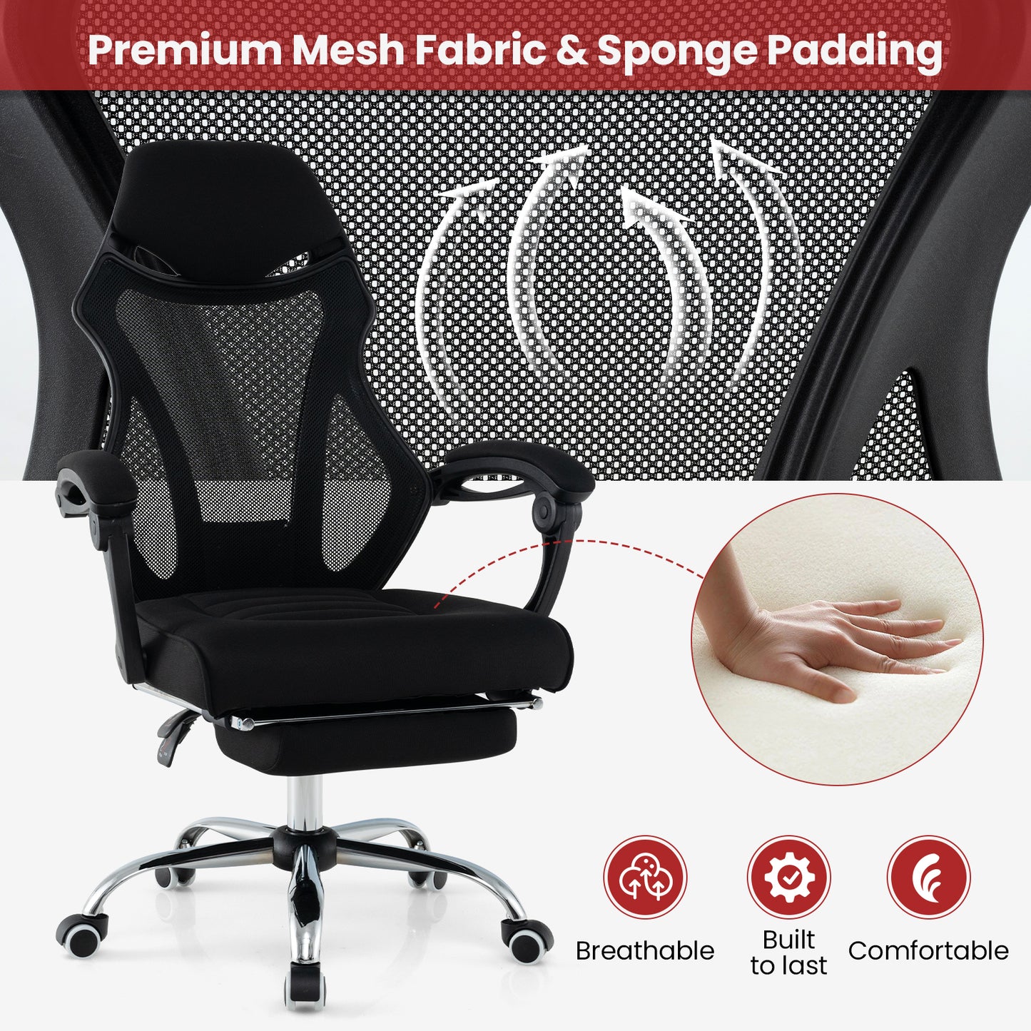 Ergonomic Mesh Office Chair with Footrest and Tilting Backrest