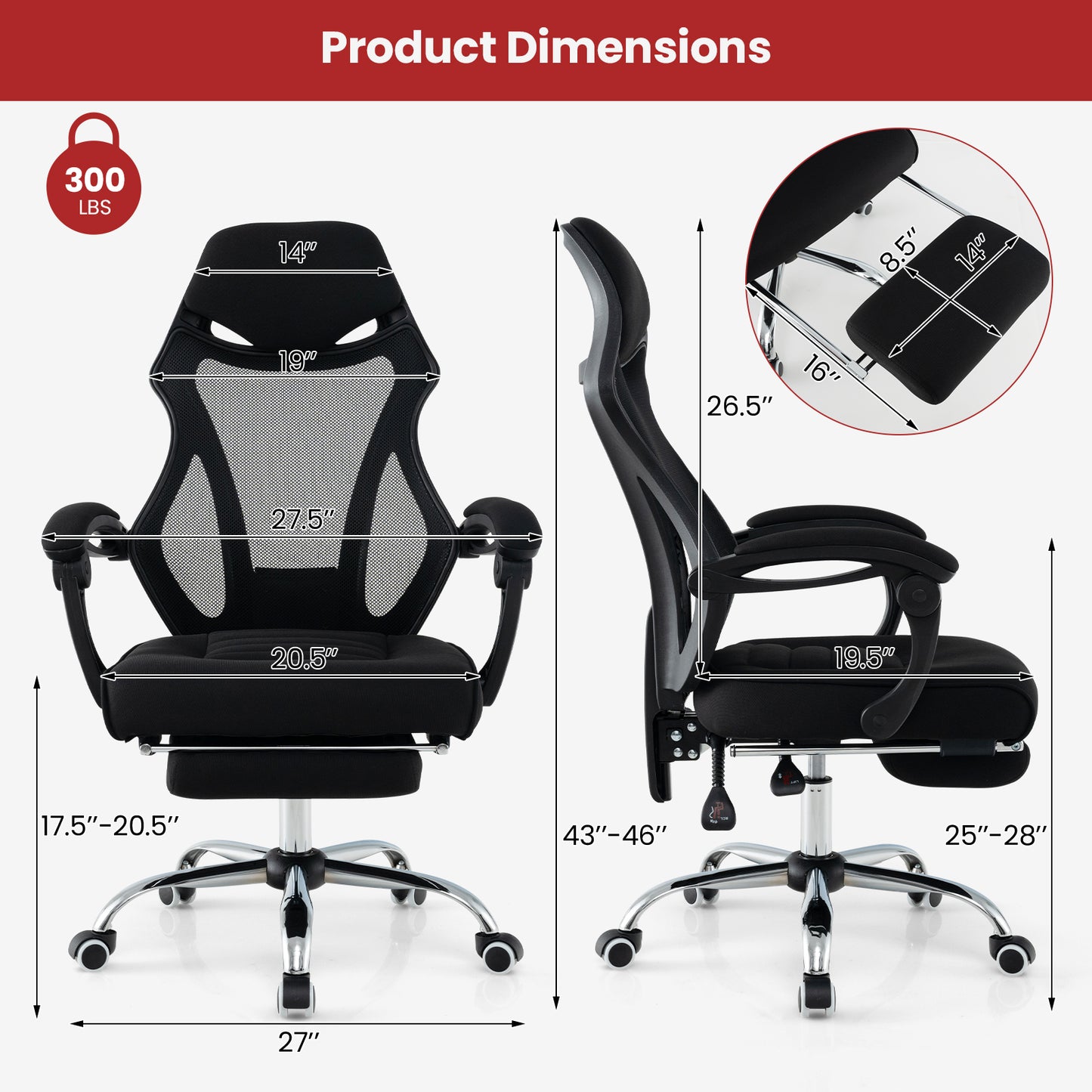 Ergonomic Mesh Office Chair with Footrest and Tilting Backrest