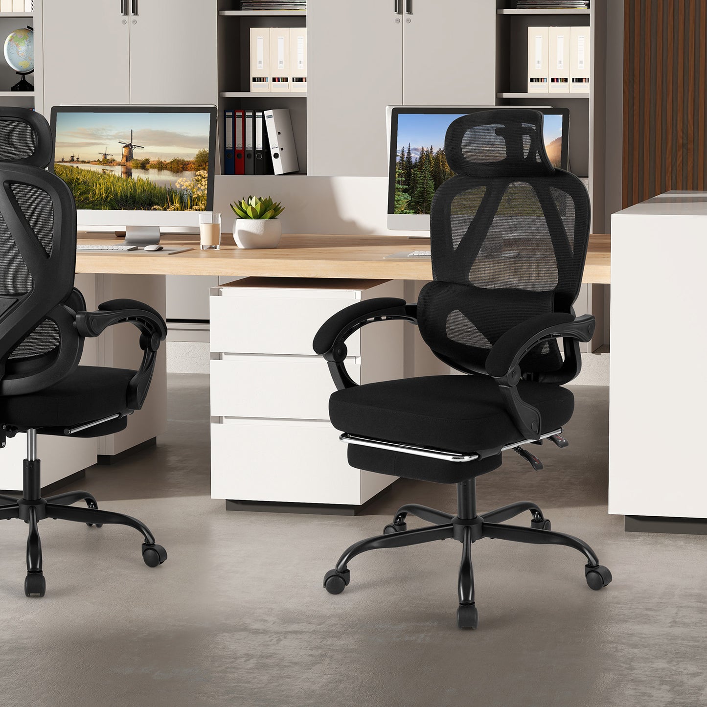 Ergonomic Office Chair with Retractable Footrest High Back Mesh