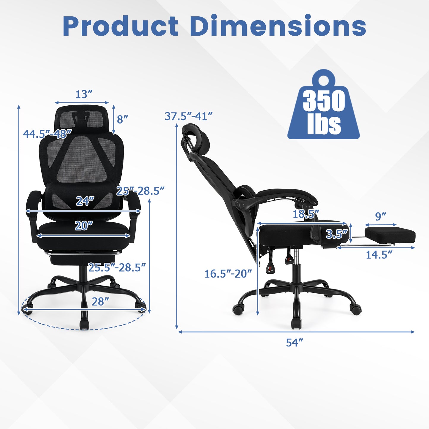 Ergonomic Office Chair with Retractable Footrest High Back Mesh