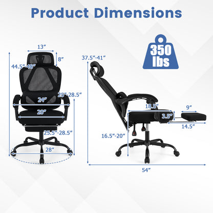 Ergonomic Office Chair with Retractable Footrest High Back Mesh