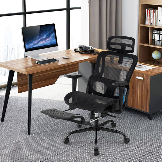 Ergonomic Office Chair with Rotating Headrest and Footrest