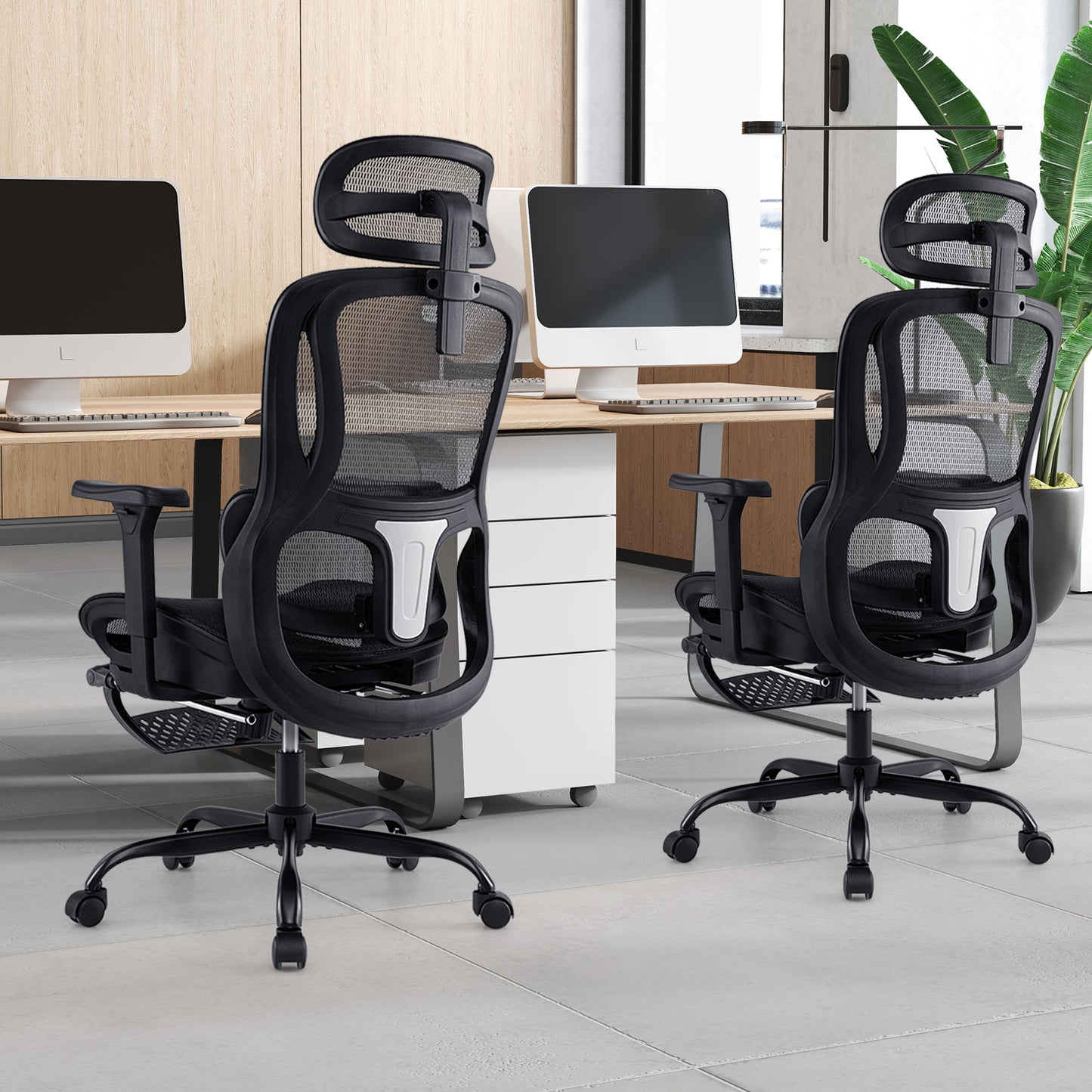 Ergonomic Office Chair with Rotating Headrest and Footrest