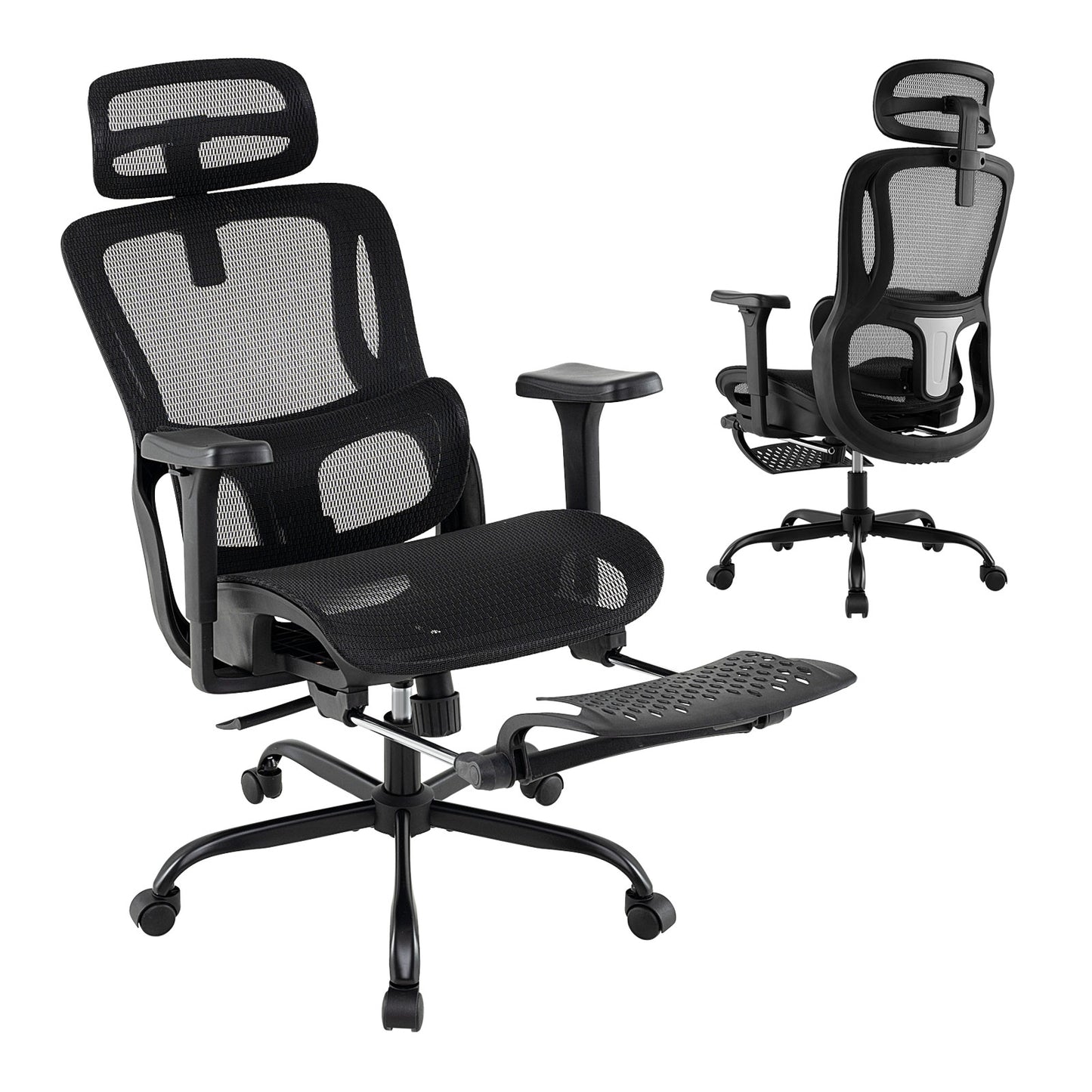 Ergonomic Office Chair with Rotating Headrest and Footrest