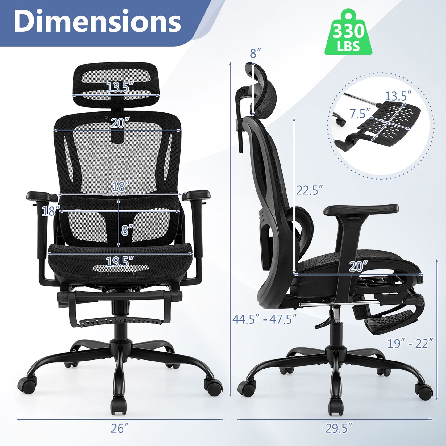 Ergonomic Office Chair with Rotating Headrest and Footrest