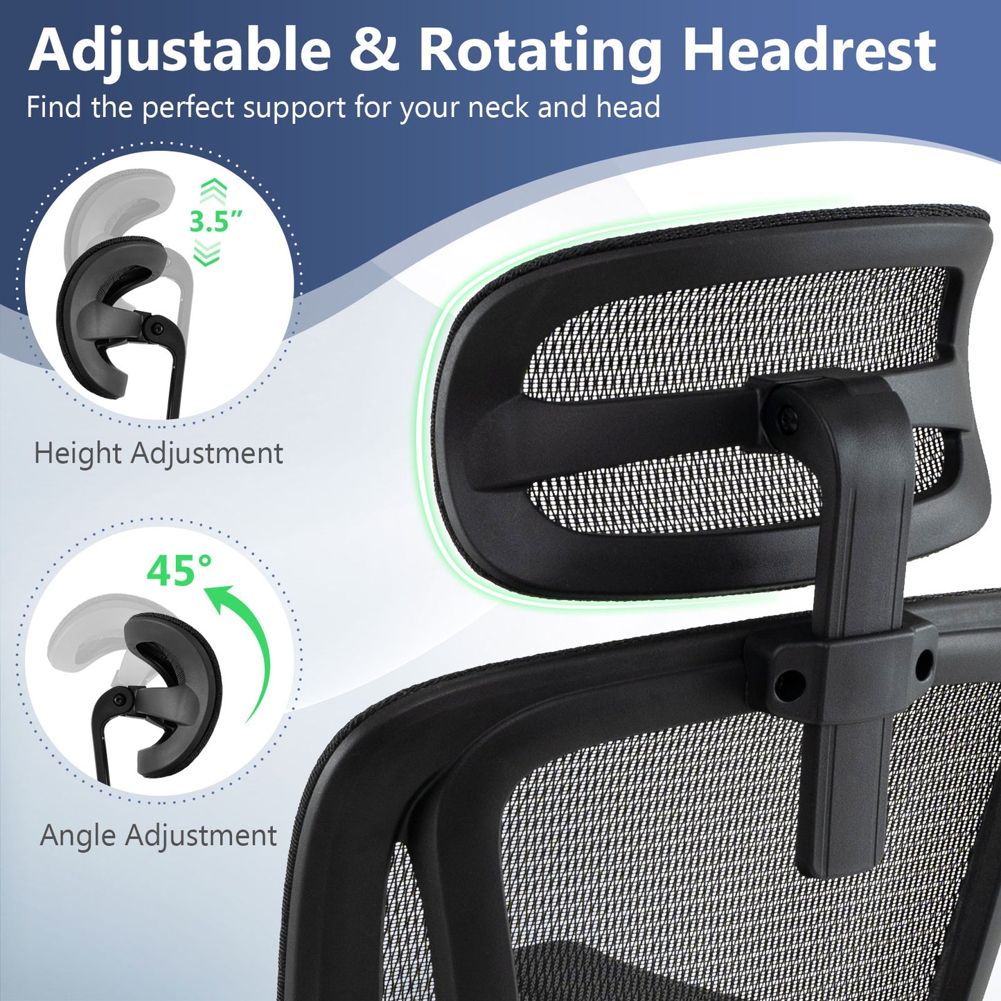 Ergonomic Office Chair with Rotating Headrest and Footrest