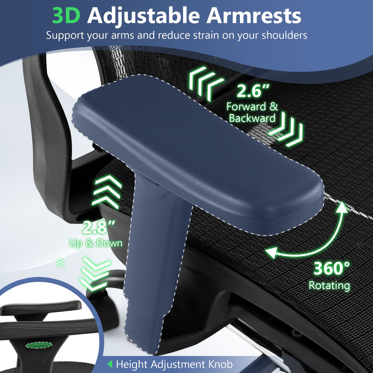 Ergonomic Office Chair with Rotating Headrest and Footrest
