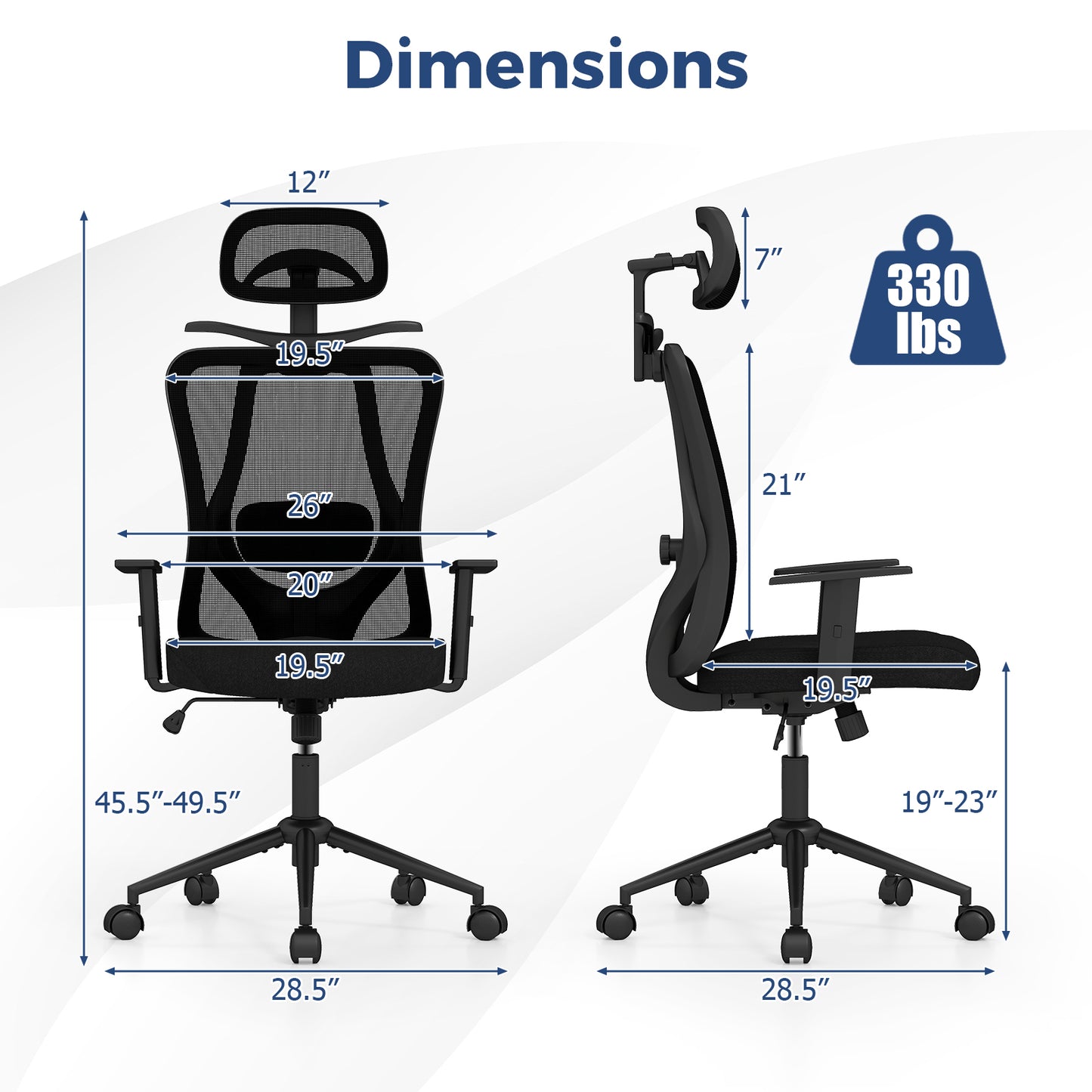 Ergonomic Office Chair with 3D Headrest and Reclining Back