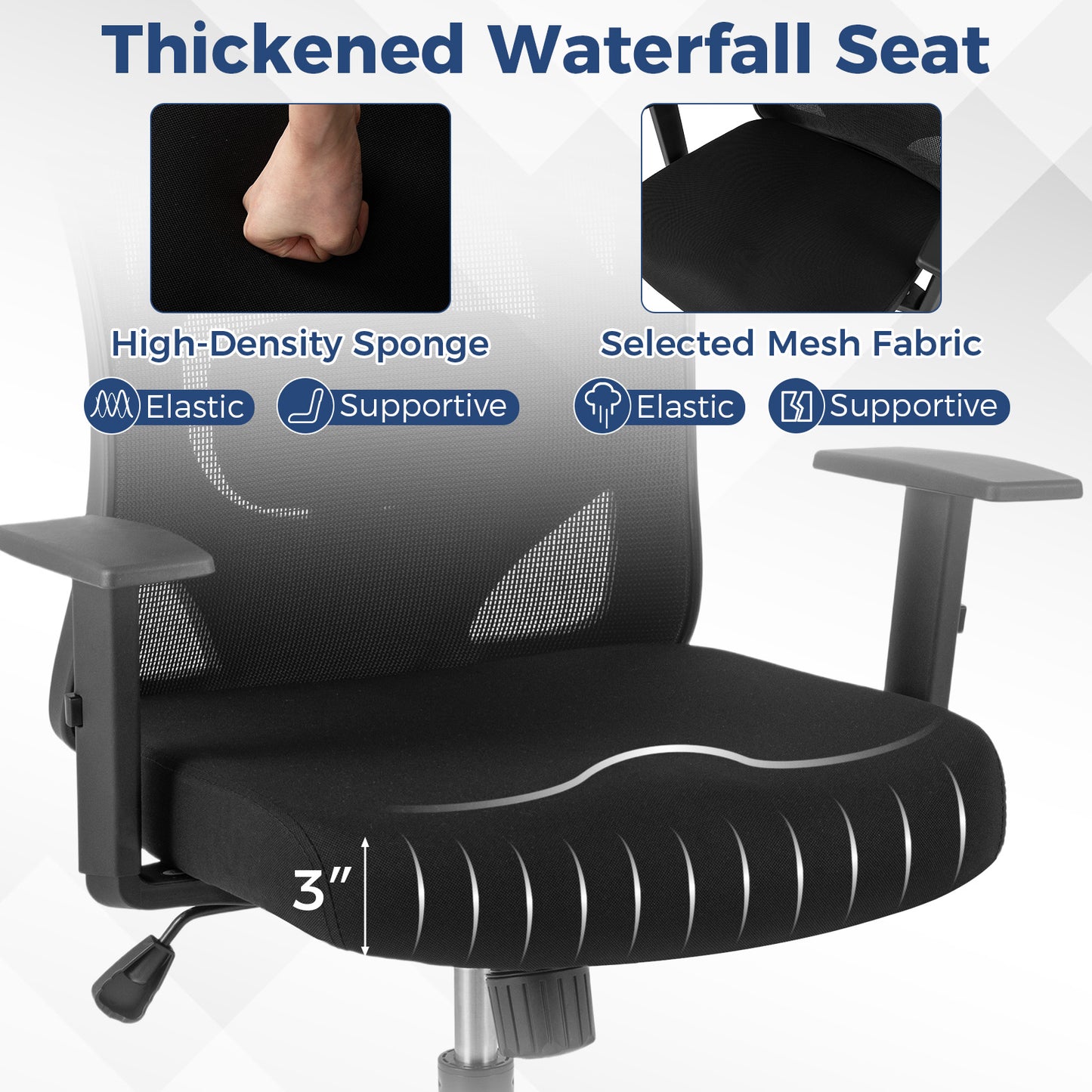 Ergonomic Office Chair with 3D Headrest and Reclining Back