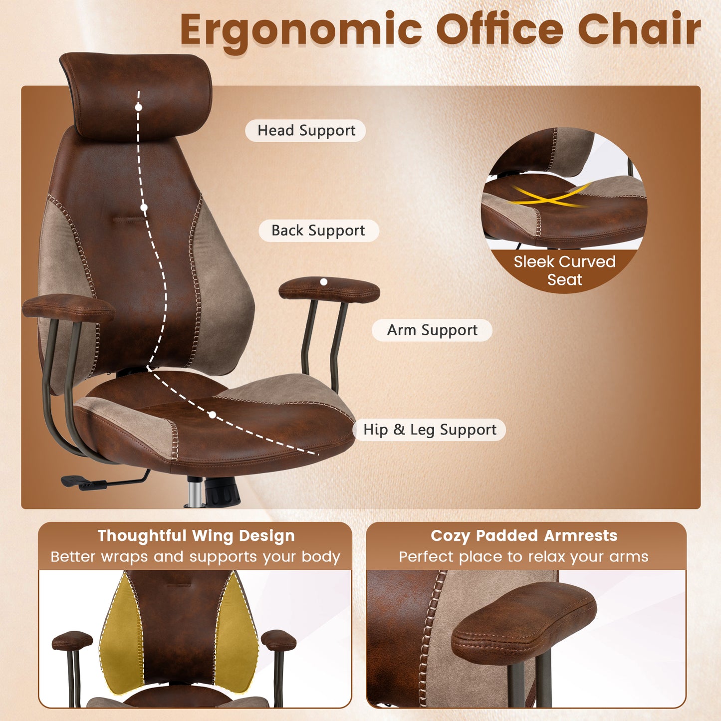 Ergonomic Office Chair with 2D Headrest & Rocking Backrest