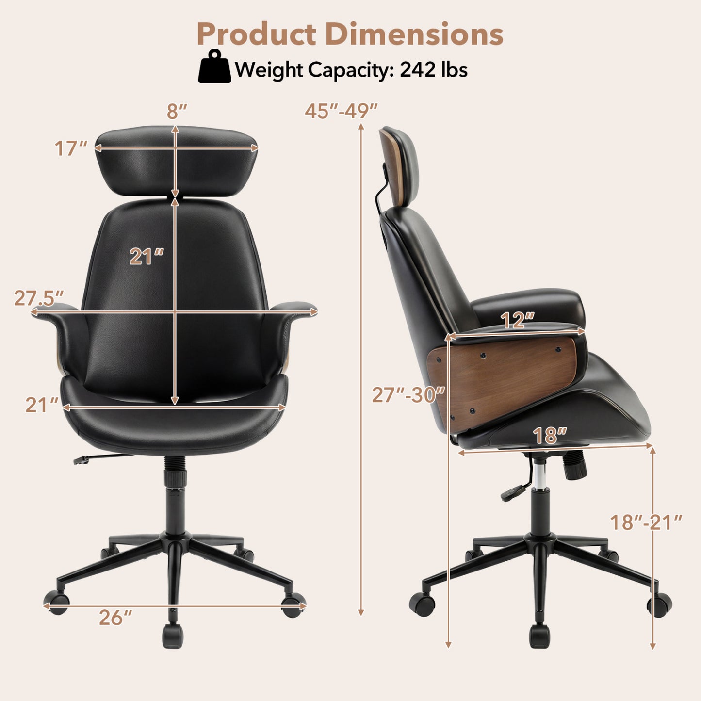 Ergonomic Office Chair with Adjustable Headrest and Lumbar Support