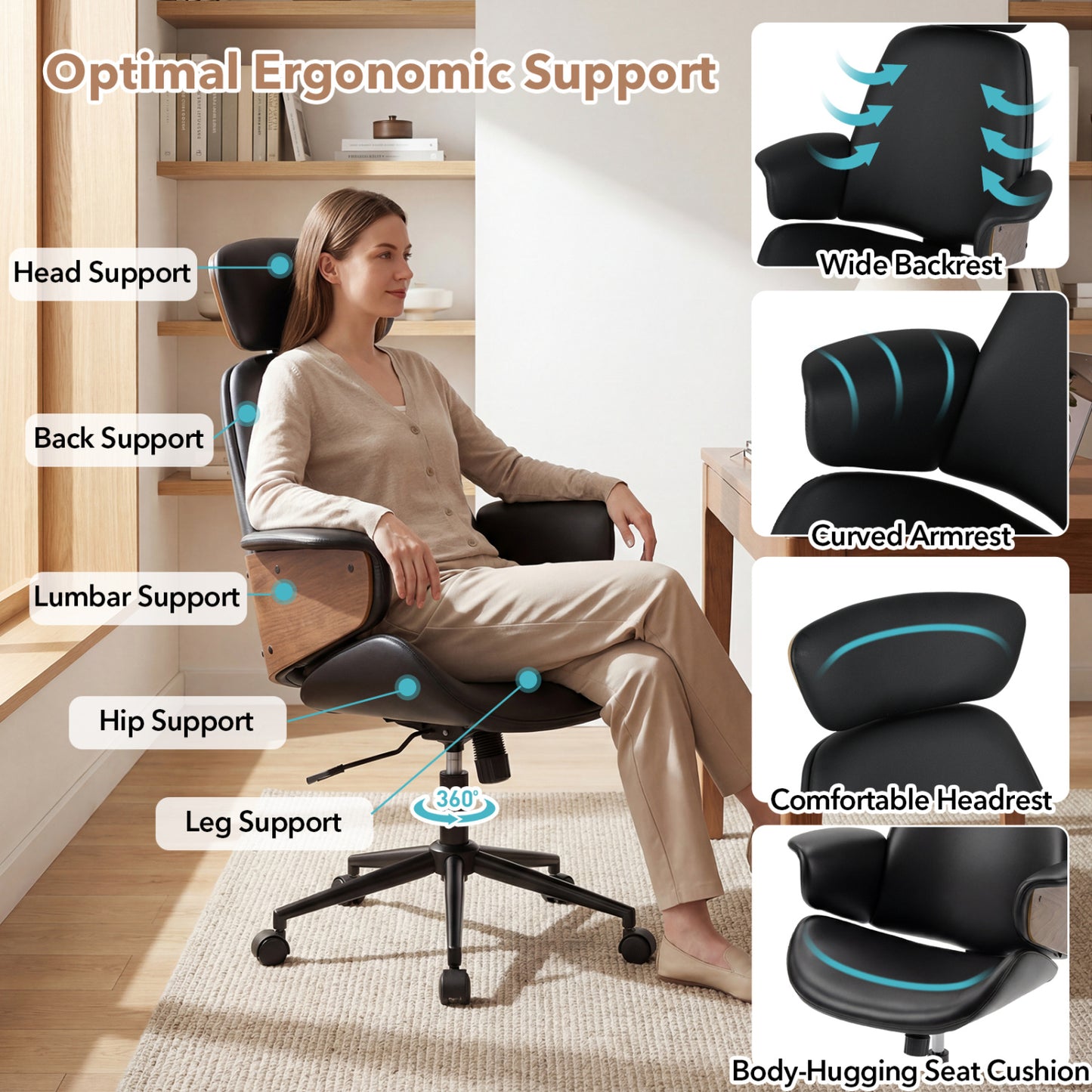 Ergonomic Office Chair with Adjustable Headrest and Lumbar Support