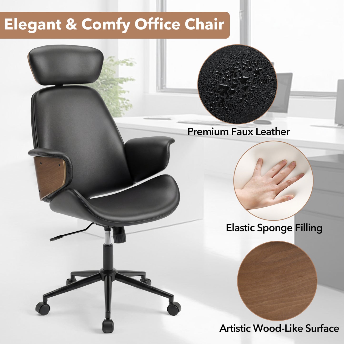 Ergonomic Office Chair with Adjustable Headrest and Lumbar Support
